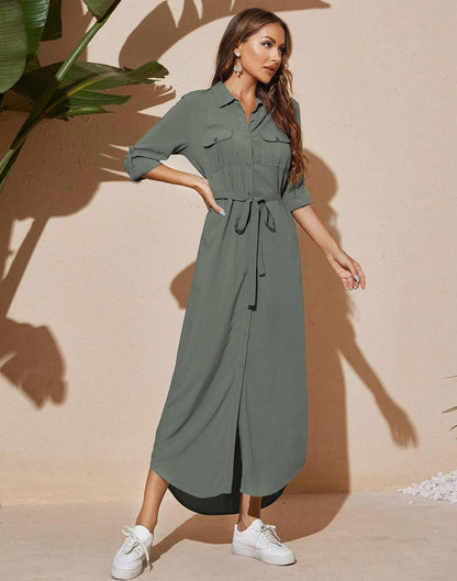 Grey Plain Rayon Slit Dress