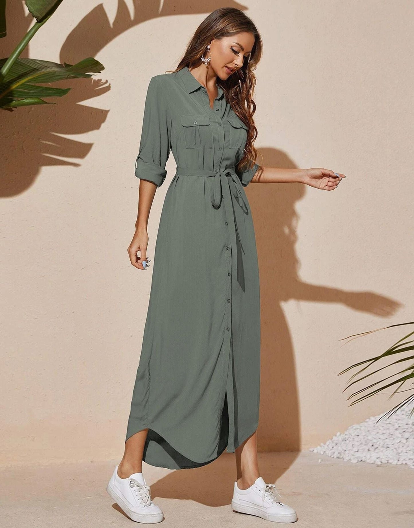 Grey Plain Rayon Slit Dress