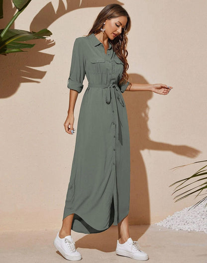 Grey Plain Rayon Slit Dress