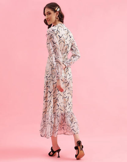 Beige Printed Flared Dress