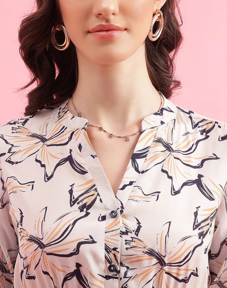 Beige Printed Flared Dress