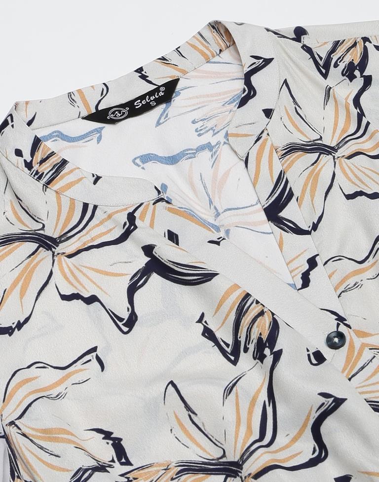 Beige Printed Flared Dress