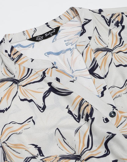 Beige Printed Flared Dress