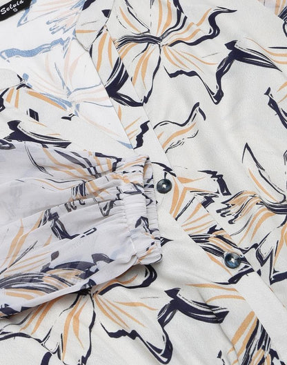 Beige Printed Flared Dress