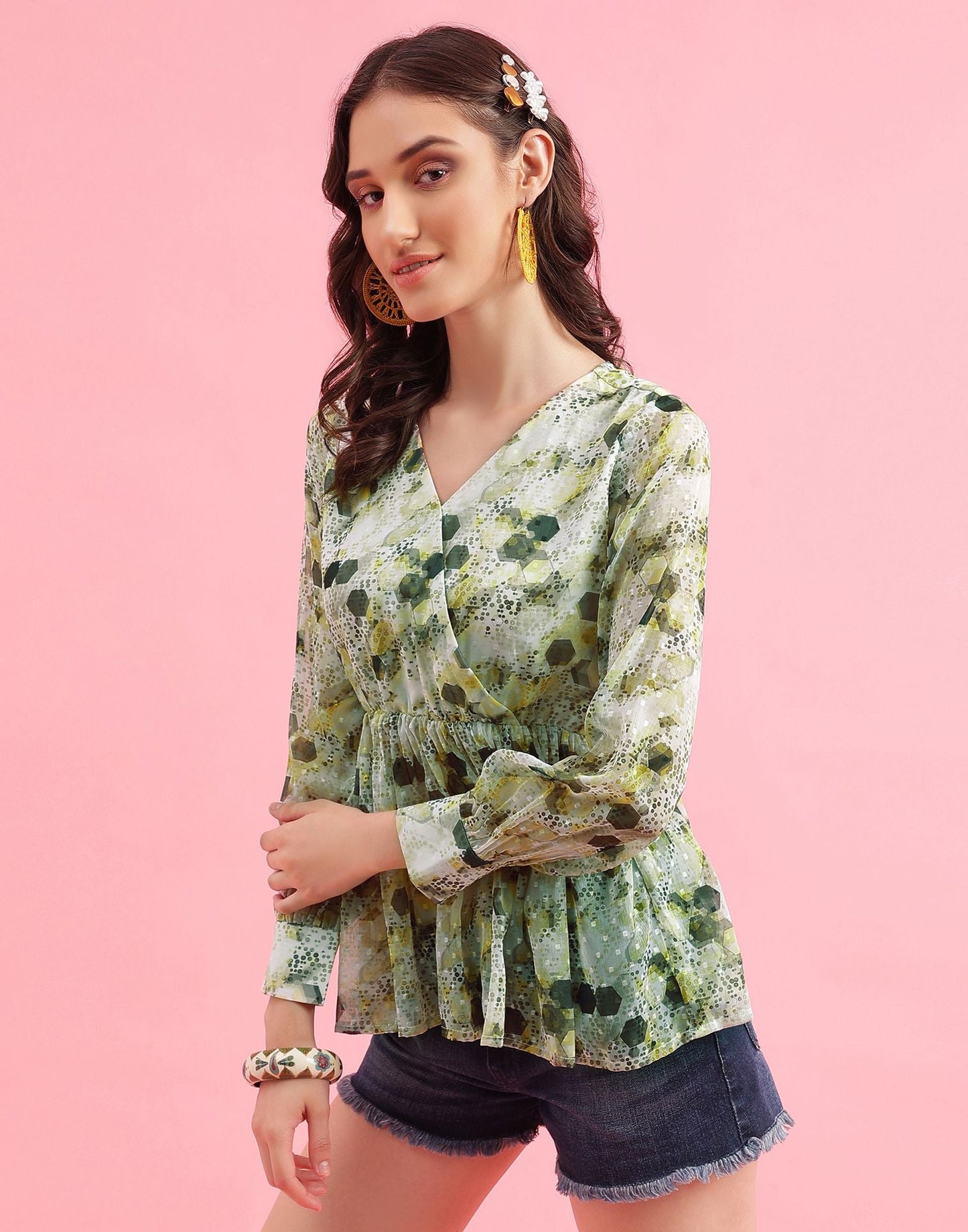 Green Printed Woven Top