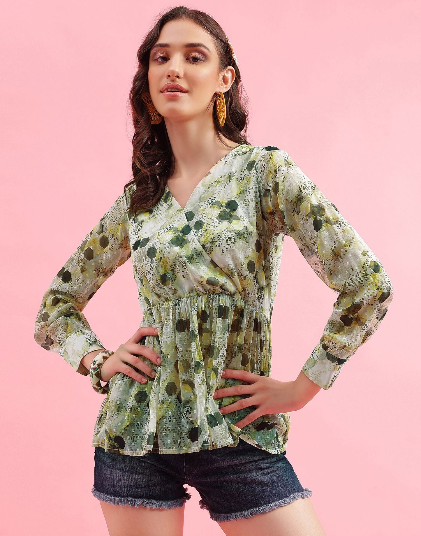 Green Printed Woven Top