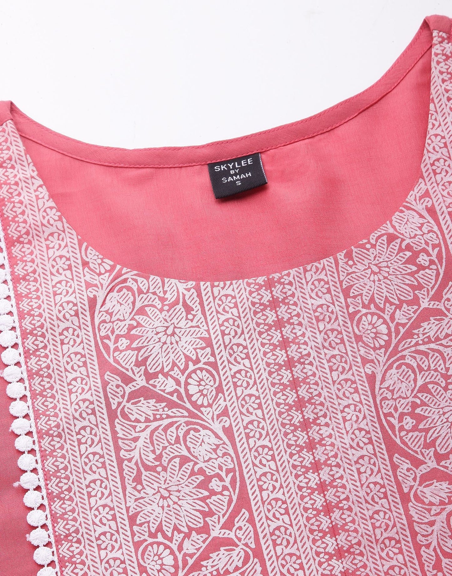 Pink Chinnon Printed Straight Kurti With Pant And Dupatta | Sudathi