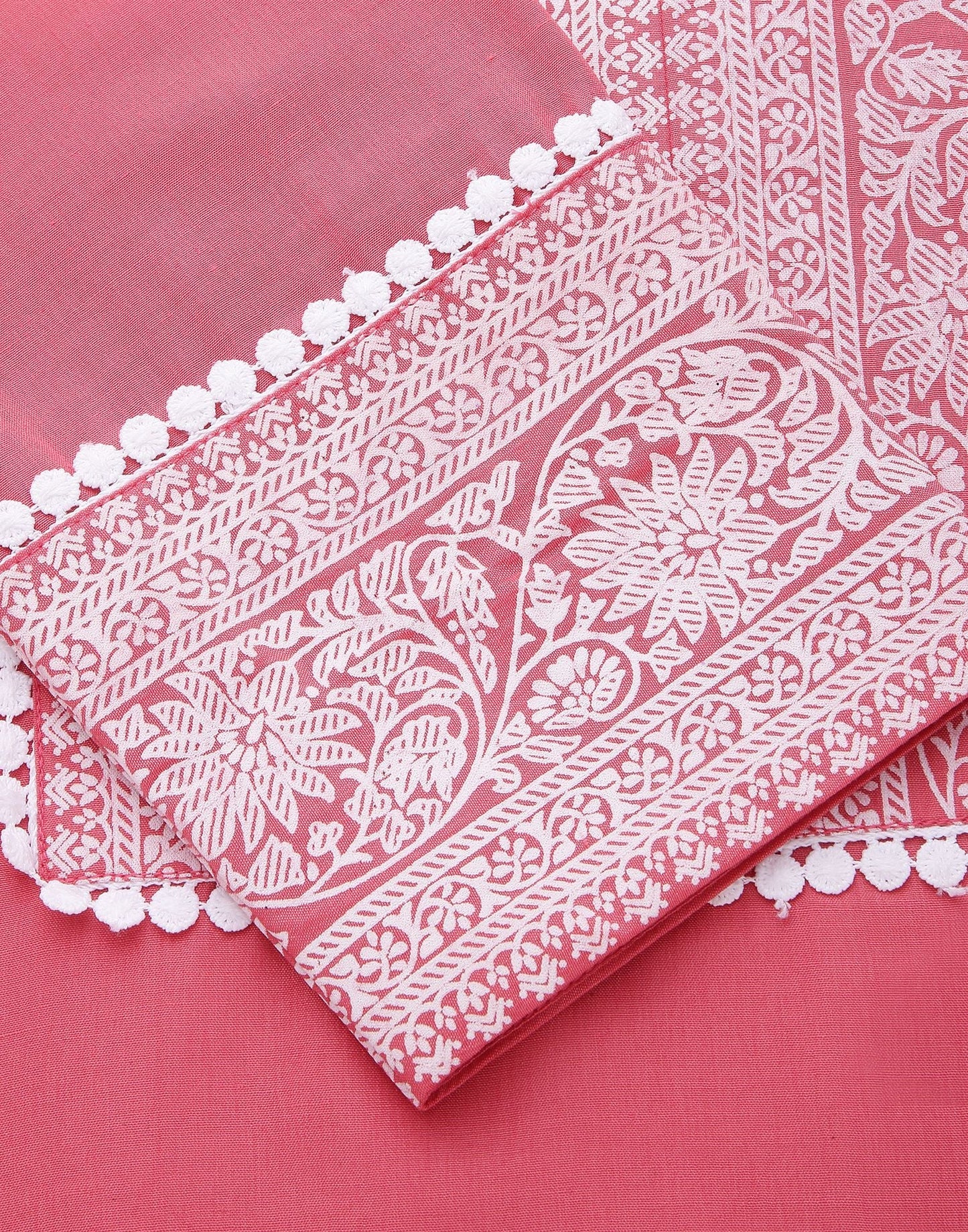 Pink Chinnon Printed Straight Kurti With Pant And Dupatta | Sudathi