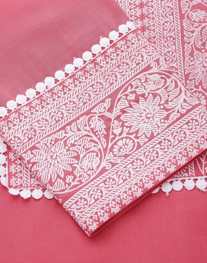 Pink Chinnon Printed Straight Kurti With Pant And Dupatta | Sudathi