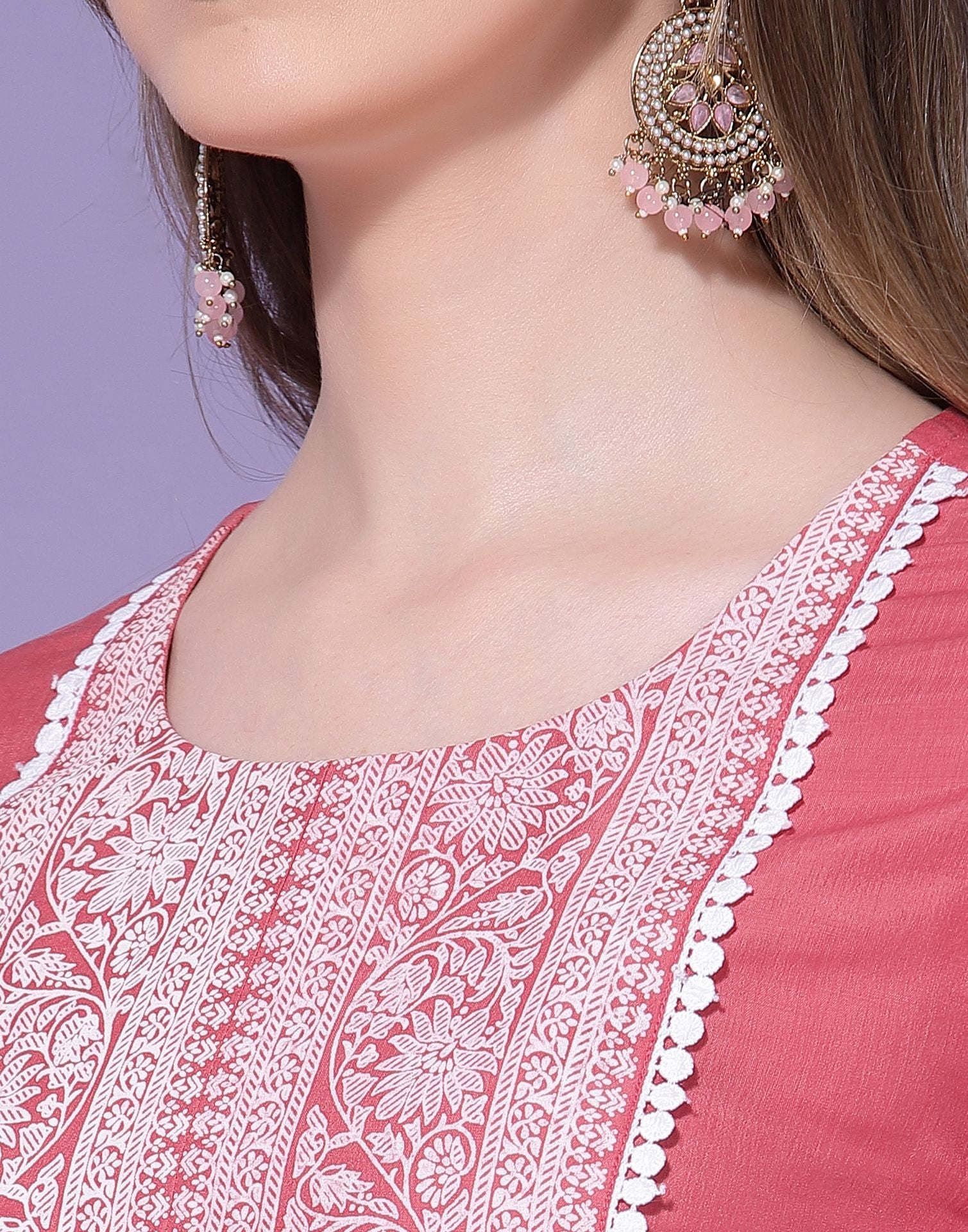 Pink Chinnon Printed Straight Kurti With Pant And Dupatta | Sudathi