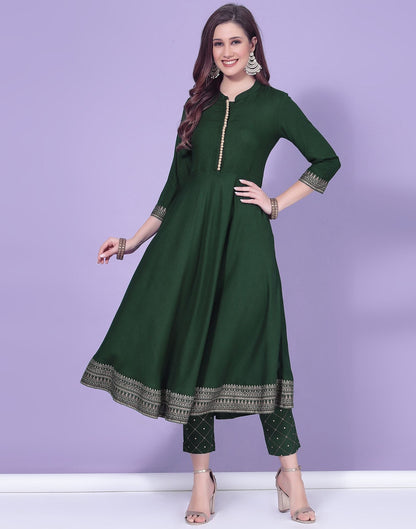 Green Printed A-Line Kurti With Pant And Dupatta | Leemboodi