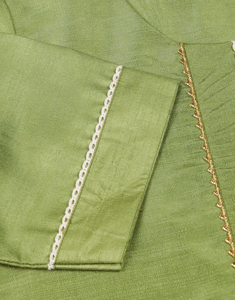 Mehndi Green Silk Plain Straight Kurta With Pant And Dupatta