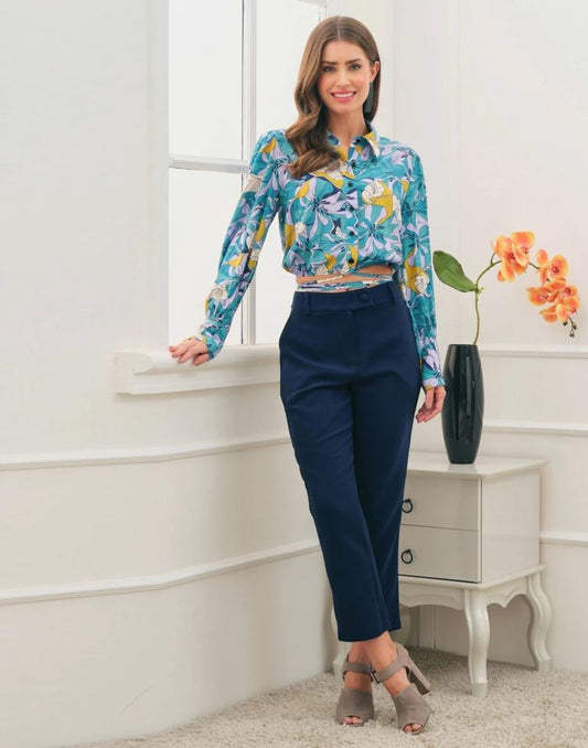 Blue Turquoise White ester Printed Top