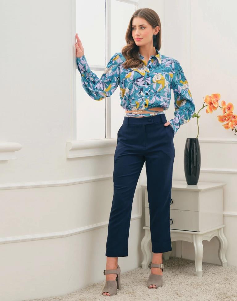 Blue Turquoise White ester Printed Top