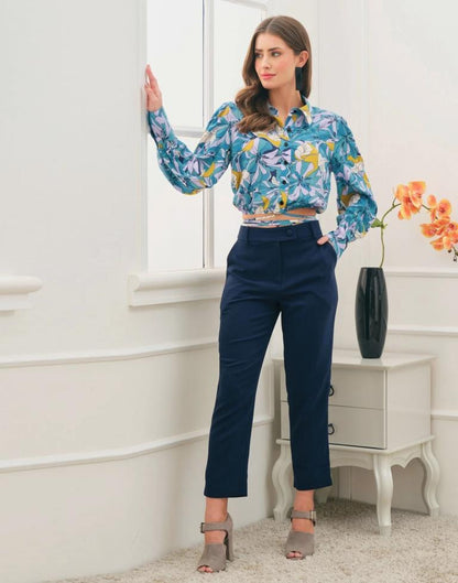 Blue Turquoise White ester Printed Top