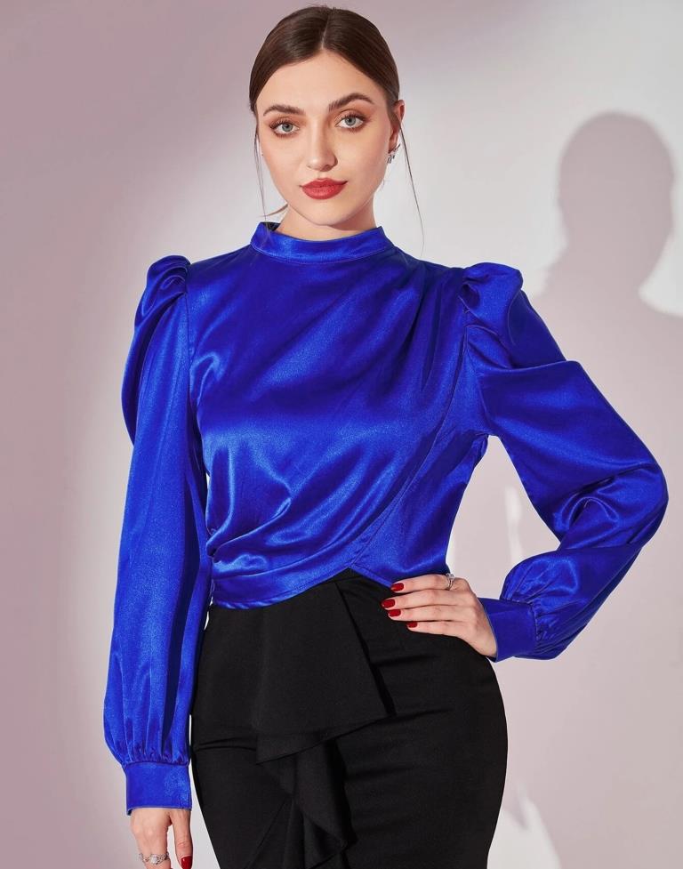 Blue Plain Satin Top