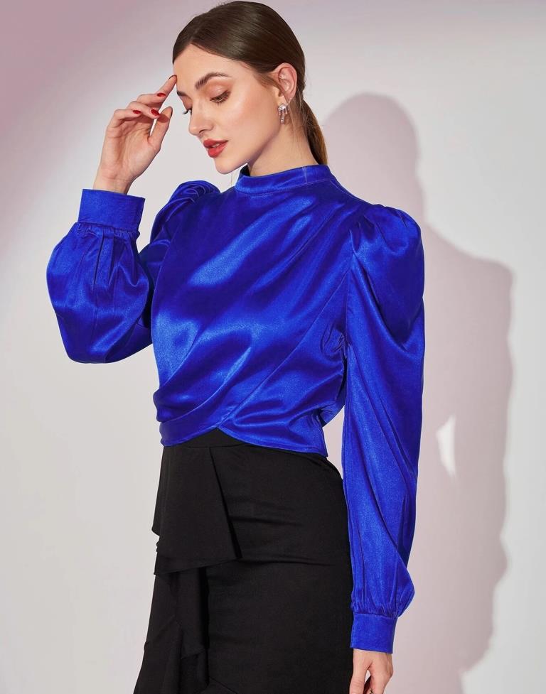 Blue Plain Satin Top