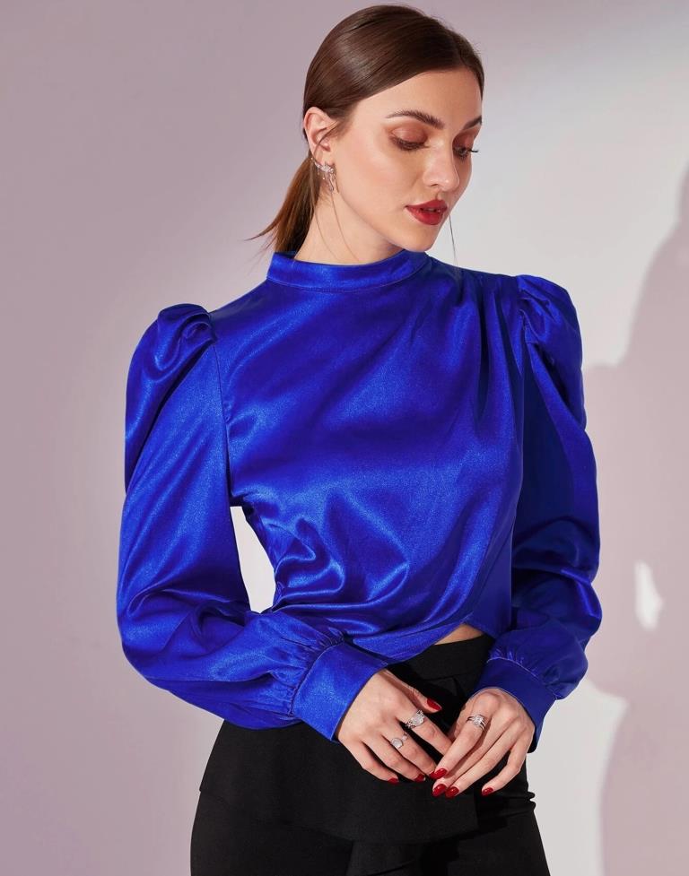 Blue Plain Satin Top