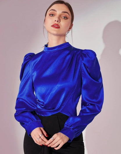 Blue Plain Satin Top