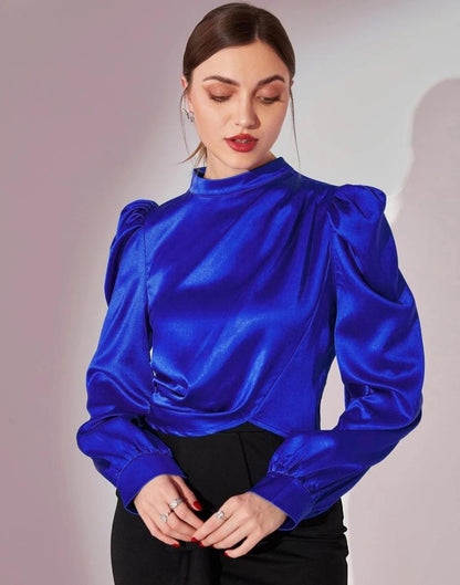 Blue Plain Satin Top