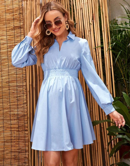 Powder Blue Plain Flared Dress