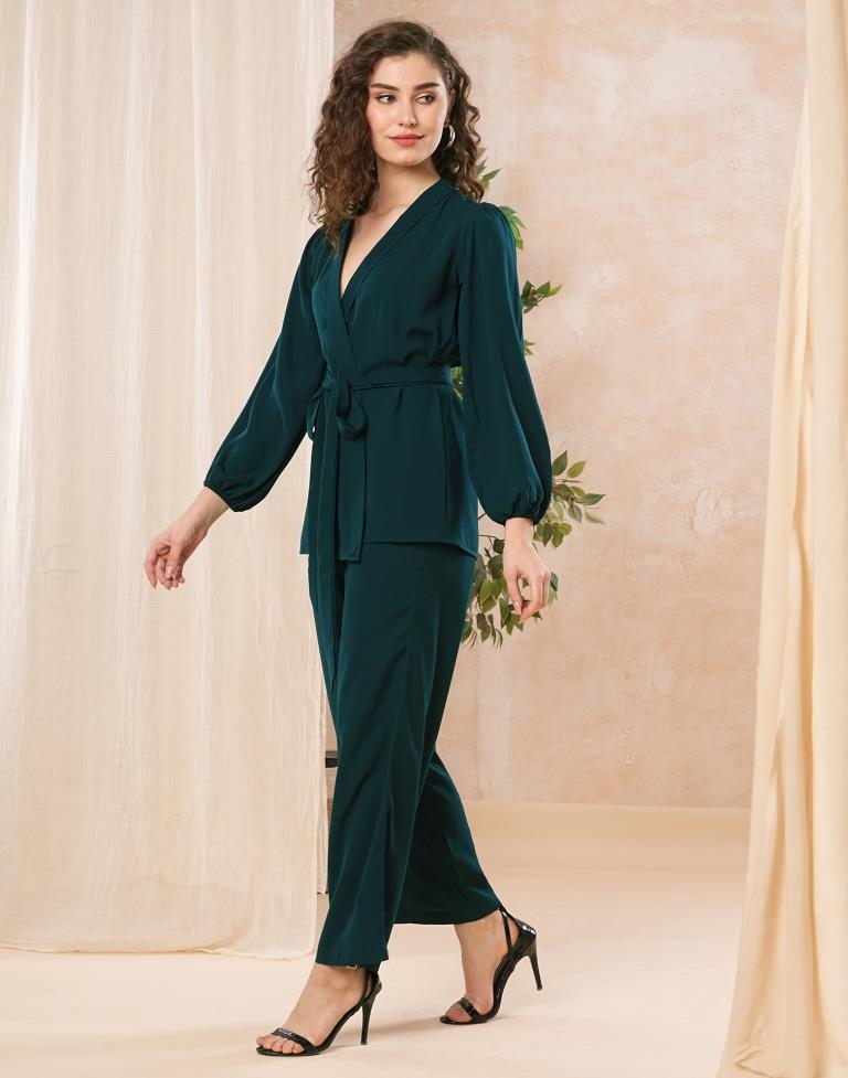 Rama Green Polyester Plain Co-ords Set