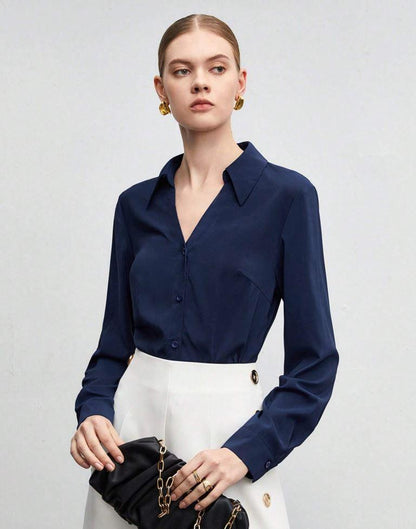 Navy Blue Casual Silk Shirt