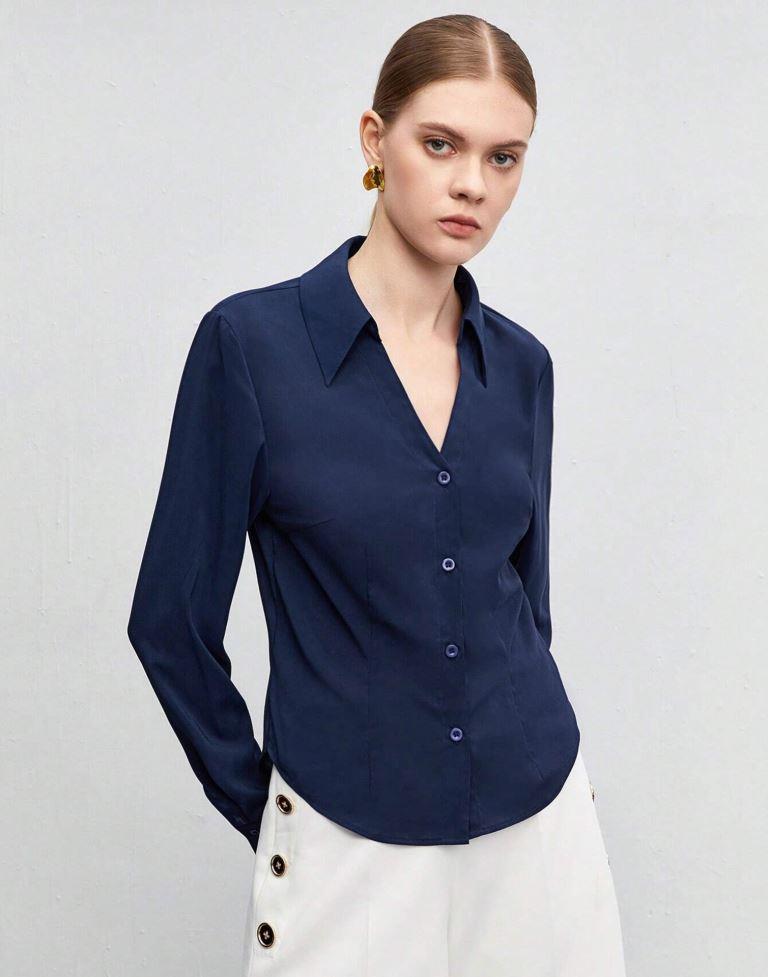 Navy Blue Casual Silk Shirt