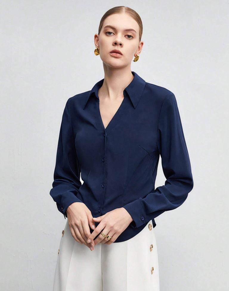 Navy Blue Casual Silk Shirt