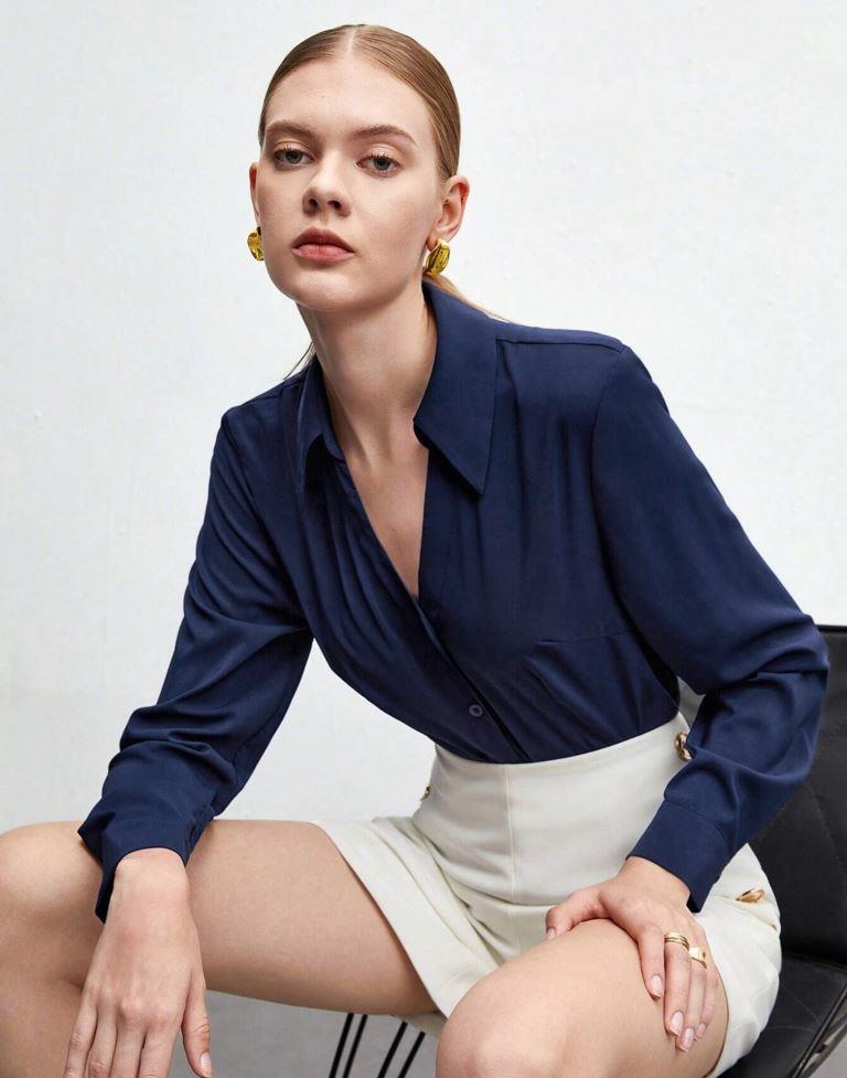 Navy Blue Casual Silk Shirt