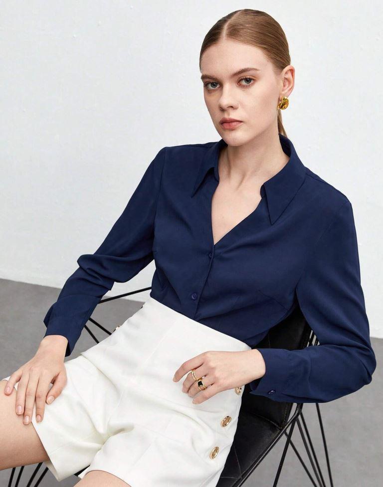 Navy Blue Casual Silk Shirt