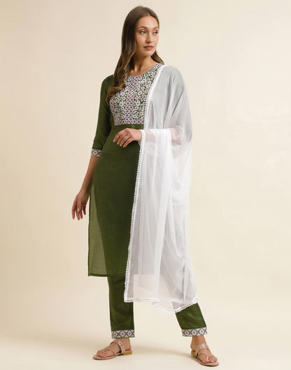 Green Printed Kurta With Pant And Dupatta