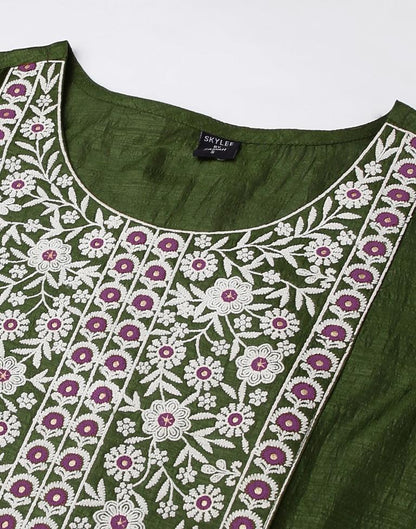 Green Printed Kurta With Pant And Dupatta