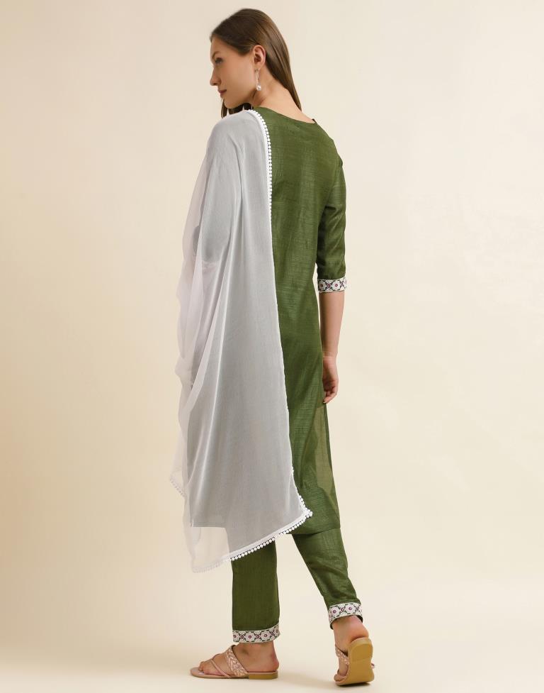 Green Printed Kurta With Pant And Dupatta