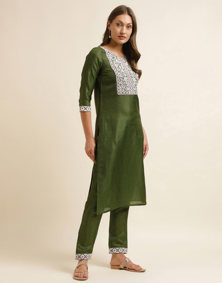 Green Printed Kurta With Pant And Dupatta