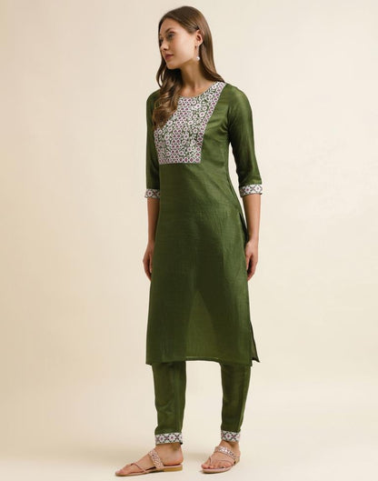 Green Printed Kurta With Pant And Dupatta