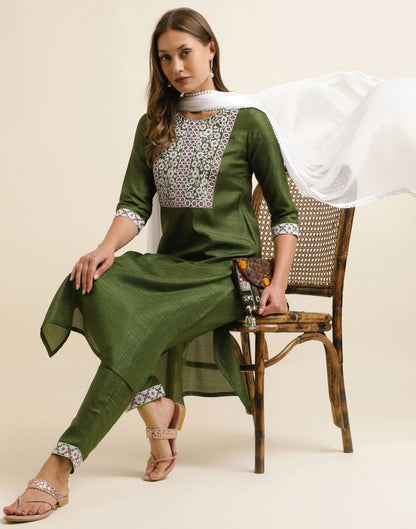 Green Printed Kurta With Pant And Dupatta