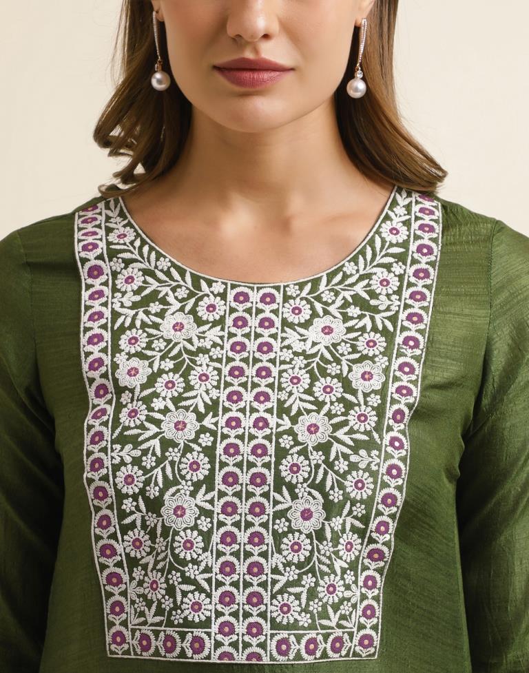 Green Printed Kurta With Pant And Dupatta