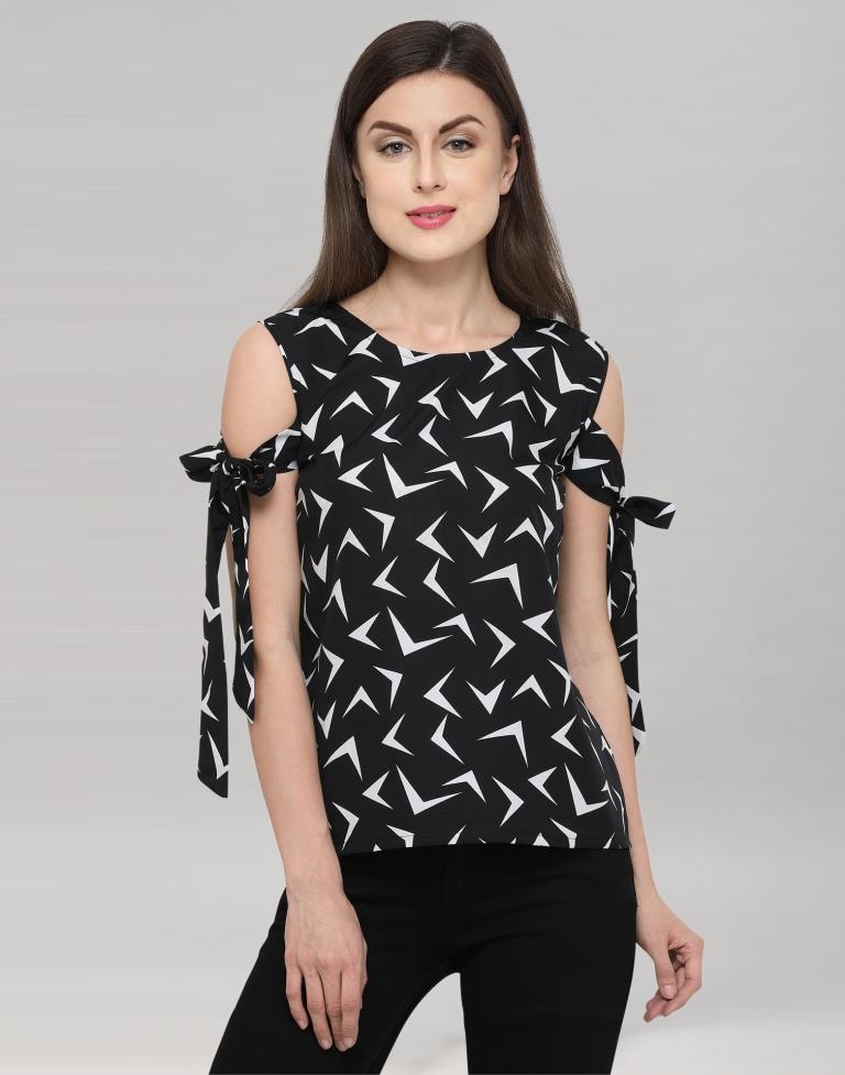 Black And White Coloured Printed Crepe Top | Sudathi