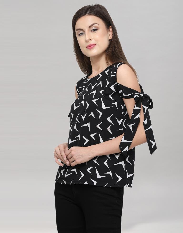 Black And White Coloured Printed Crepe Top | Sudathi