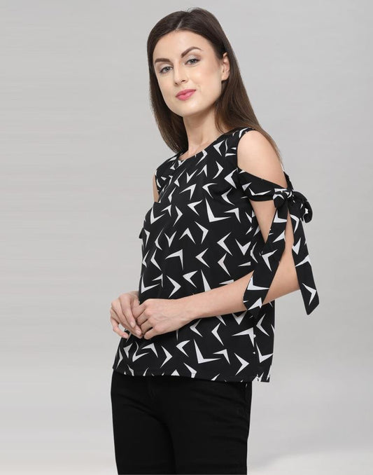 Black And White Coloured Printed Crepe Top | Sudathi