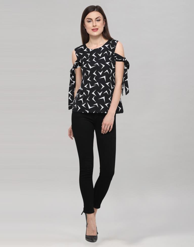 Black And White Coloured Printed Crepe Top | Sudathi