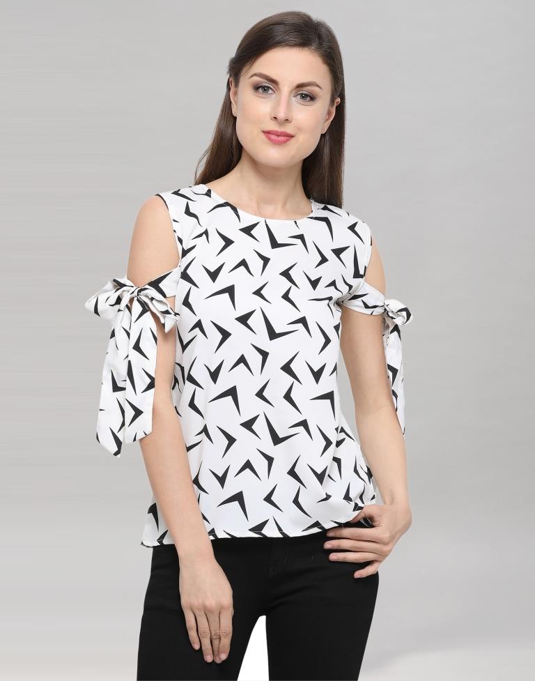 White And Black Coloured Printed Crepe Top | Sudathi