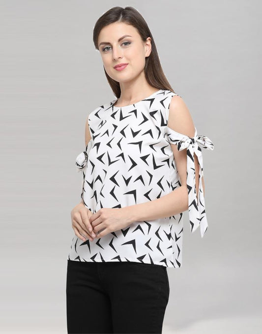 White And Black Coloured Printed Crepe Top | Sudathi