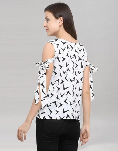 White And Black Coloured Printed Crepe Top | Sudathi