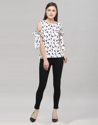 White And Black Coloured Printed Crepe Top | Sudathi