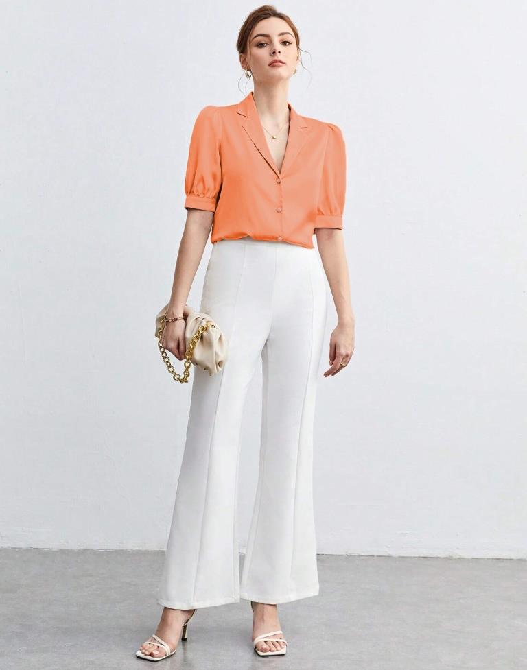 Dark Peach Satin Plain Shirt Top