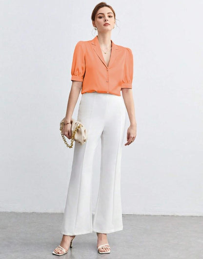 Dark Peach Satin Plain Shirt Top