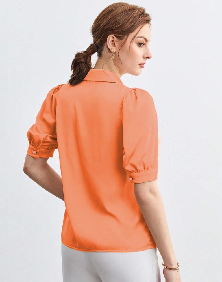 Dark Peach Satin Plain Shirt Top