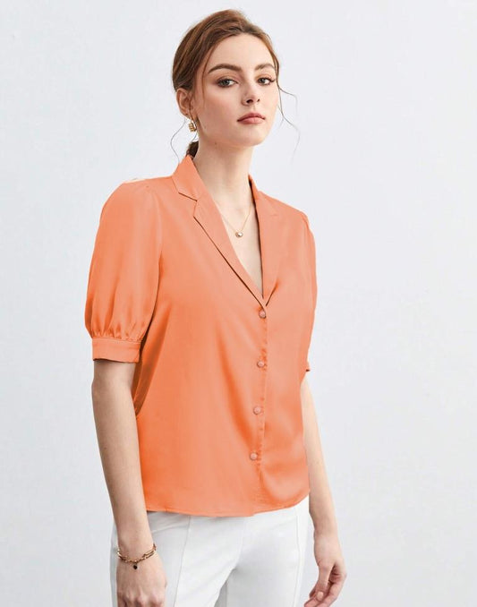 Dark Peach Satin Plain Shirt Top